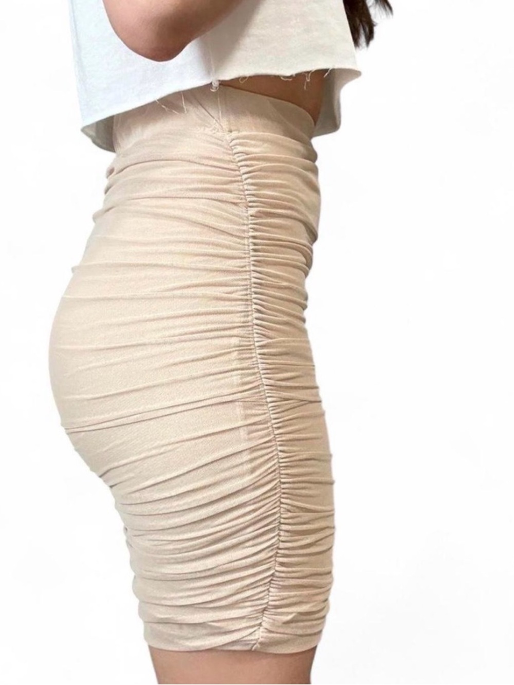 Ruched Bodycon Skirt in Beige